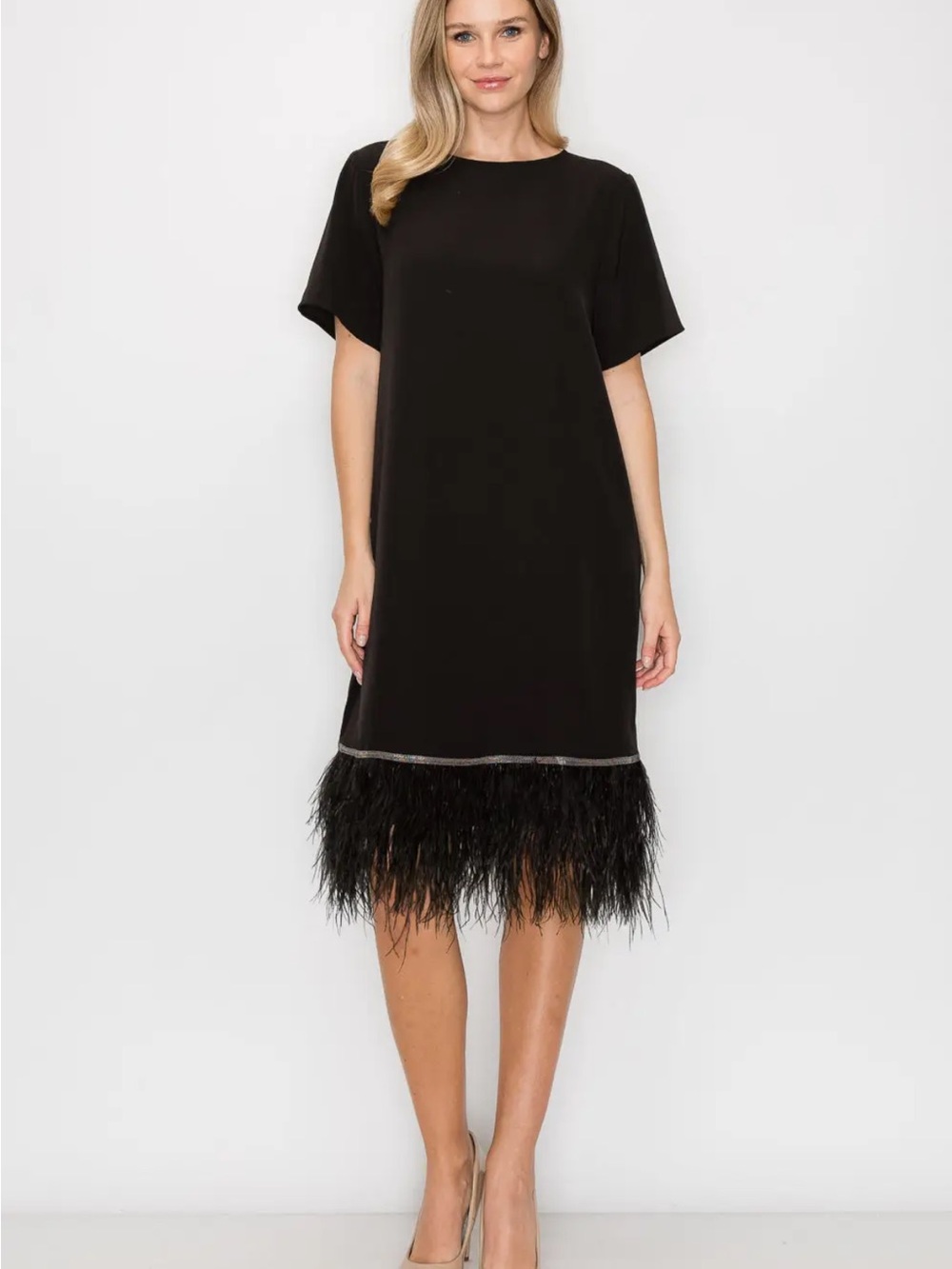 Joh Black Feathered Dress with Beaded Detail